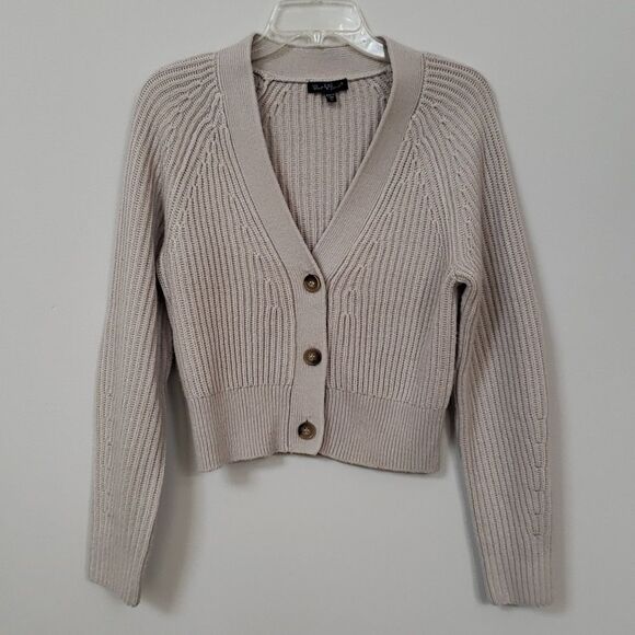 Velvet Heart Cardigan Sweater Womens XS V-neck Rib Knit Cropped 3 Button Gray - Picture 1 of 8